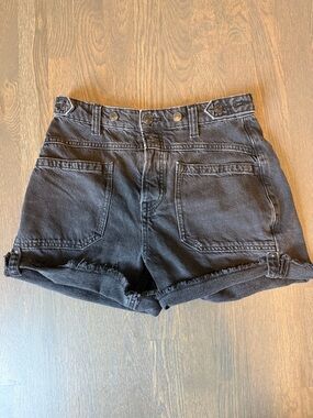 We The Free High-Waist Black Denim Shorts with Rolled Hem